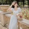 YOSIMI Summer Vintage White Jacquard Strapless Fit and Flare Mid-Calf Short Sleeve Evening Party Long Women Dress Elegant 210604