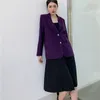 OL Notched Work Grape-colored Blazer Autumn Winter two-piece Suit Jacket Formal Women Blazers Coat Female Tops 210421