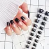 24pcs Long square Ballet Berry Purple Black Gradient Fake Nails Wearing Ins Nail Art Finished Nail Patch with Design Coffin Full