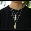 Necklaces & Pendants Jewelryk 14K Gold Wine Whiskey Bottle Pendant Necklace Mens Micro Pave Cubic Zirconia With 24Inch Rope Chain Drop Delive