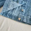 Giacca di jeans per ragazze Capispalla Primavera Abbigliamento per bambini Abbigliamento Giacca a vento autunnale Camicetta con ricamo floreale 210611