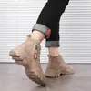 Khaki Schwarz Männer Casual Leder Stiefel High Top Ankle Junge Männer Trendy Stiefel Freizeit Korea Stil Dicke Sohle Schuhe