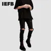 IEFB/vêtements pour hommes streetwear pantalons détruits de haute qualité trous slim stretch petits pieds jeans noirs mâle printemps 9Y2176 210524