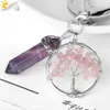 CSJA Pierre Naturelle Fluorite Arbre de Vie Pendentifs Porte-clés Fermoir Mousqueton Porte-clés Sac À Dos De Voiture Accessoires Bijoux Uniques G380 G1019