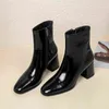 Nouveau bottines en cuir verni souple femmes bottes épais hauts dames chaussures automne hiver fermeture éclair femme bottes noir blanc 2021 Y1105