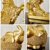 Китайский Feng Shui Golden Horse Slephant Статуя Успех Успех Домашняя Ремесла Счастливое богатство Статуэт офис Официальные Украшения Подарок 210607