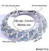 14K 화이트 골드 도금 블루 지르콘 20mm 아이스 무거운 쿠바 chainbracelet 다이아몬드 Prong Link 목걸이 히찌 쥬얼리 16inch-24inch