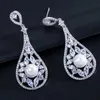 Blanc CZ pierres pavé suspendu Vintage mariée longue goutte perle boucles d'oreilles pour mariage mariées bijoux cadeau CZ213 210714