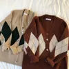 2 colors spring and autumn v neck color patchwork sweater womens knitted cardigans (X981) 210922