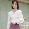 Kobiety Wiosna I Jesień Bluzka Koszulki Koronki Haft Kwiaty Z Długim Rękaw Koreański Styl Elegancka dama Dzikie Topy 210520