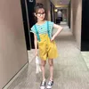 子供服ストライプTシャツ+ジャンプスーツ服女の子パッチワークの女の子セット夏の子供の210528