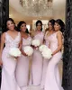 2021 African Mermaid Bridesmaid Dresses Blush Pink Maid of the Honor Wedding Guest Dress 3D Flowers V Neck One Shoulder Bridesmaids Gowns