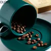 Handgemaakte Koffie Bone China Nordic Coffee Porselein Groene Emaille Mok Tazas Para Cafe Afternooncups and Mugs Set