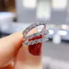 0.7CT D Цветовое взаимодействие кольцо VVS алмазное половина свадебной полосы твердого стерлингового серебра обещание юбилейные кольца 2111217