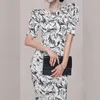 Элегантное печатное платье корейские дамы лето с коротким рукавом Cabaret партия BodyCon офисные платья для женщин 210602