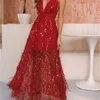 Sexy Red Sequins Summer Dress Women Bandage Bodycon Beach Party Long Elegant Backless Night Club es Vestidos 210517