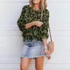 Mulheres vintage camuflagem camuflagem manga longa o pescoço leopardo impressão de malha pulôver casual jumper outono 210428