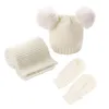 0-36 Monate Babymode Wellenstrick Pom-Pom Beanie Schal Handschuh-Sets Schöne Kinder Zwei Bälle Solide Warme Mützen Schals Handschuhe