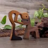 Handmade Wood Dog Decor Sculptures Craft Creative Figurine Ornement Decoration For Bedroom Home Office Decor Gift Natural 210607