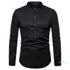 Camisa de manga enrollada de lujo para hombre, camisas de vestir con cuello levantado para otoño, Chemise Homme Henry, Tops, Camiseta informal para hombre 2022