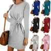 Femmes automne chaud décontracté à manches longues solide ample tunique chemise haute Blouse robe coton femmes robes