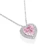 Oevas 12 * 12mm hög koldiamant rosa hjärta hängsmycke halsband fast 925 sterling silver bröllop förlovning fest fina smycken 210525