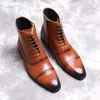 Hommes bottes d'hiver en cuir de vache véritable bottes Brogue décontracté cheville chaussures plates confortable qualité robe à glissière bottes 2021