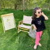 Koreansk stil baby flickor blomma utskrift lösa tees sommar bomull kort ärm toppar barn kläder 210615