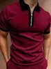 남성용 폴로스 여름 의류 캐주얼 패션 남자 순수한 ​​컬러 셔츠 턴 다운 칼라 지퍼 디자인 짧은 소매 탑스