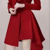 Vår sexiga långa ärmar eleganta blazer notched jackor kvinnor röd kontor mini oregelbunden bodycon klänning ytterkläder med bälte 210514