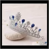 Juwelryluxury Elegant Blue Strasson Bridal Crystal Hochzeit Quinceanera Tiaras und Kronen Festzug Tiara Haarschmuck Aessories DR8660015