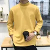 春秋の新しい韓国ファッションメンTシャツソリッドカラースリムフィット長スリーブコットンOネックTシャツメン4XL 5XL 210412