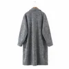 Merodi Women Fashion Fashion Woolen Gray ZA Coats Female Sode Single Single Office Outwear Bockets Long Jackets Ovesize 211025