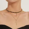 Hängsmycke Halsband Retro Kors för Kvinnor Black Belt Choker Halsband Clavicle Chain Short 2021 Mode Smycken