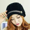 Women Fashion Faux Leather Band Sticked Beanie Cap Warm Ski Crochet Slouch Hat Hatbd0503 Beanie/Skull Caps Oliv22