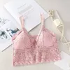 Reggiseno senza ferretto moda donna Bralette imbottita Reggiseno in pizzo a V profondo Reggiseno corto estivo Ricamo Canotta floreale Canotte Canotte