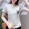 綿の女性の服の夏Tシャツの半袖カジュアルTシャツレディースプラスサイズOネックトップソリッドカラーBlusa Feminina 210421