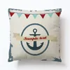 Cushion/Decorative Pillow Square Blue Compass Printed Cushion Cover Anchor Pattern Marine Ship Case