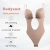 Kadın şekillendirme Shapewear Bodysuit Kadınlar Derin V Yaka Vücut Şekillendirici Yastıklı Sutyen Backless U Dalma Thong Bel Eğitmen Push Up Parti Iç Çamaşırı