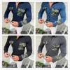 Erkek T-Shirt Erkek Slim Fit Denim Gömlek Erkek Casual Kamuflaj Patchwork Bluzlar Uzun Sleevetops Jean Streetwear Camisa Masculina