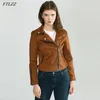 Kvinnor Faux Suede Leather Jacket Casual Female Zipper Punk Streetwear Coat Vintage Motorcycle 210430