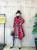 Damen Wollmischungen 2021 Mode karierter Trenchcoat Freizeit Revers Zweireiher All-Damen-Taillendruck