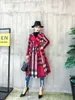 Dameswolmengsels 2021 Fashion Plaid Trench Coat Leisure Revers Double-Breasted All-Women's Taille Print