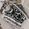 Elegant Lace Hook Flower Embroidery Chiffon Shirt Women Stand Collar Beading Patch Long Sleeve Blusas Spring Loose Blouse 210422