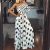 Robe femmes à manches longues une épaule dolka dot pinte été élégant plus la taille robe maxi blanc soirée club vêtements 210515