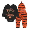 Mijn eerste Halloween Pasgeboren Kleding Past Baby Boy Jumpsuit Infant Bodysuit Broek Hoed Pompoen Kostuums Outfits Meisjes Jurk Tops 210413