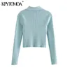 Women Fashion Cropped Knitted Fitted Sweater Lapel Collar Long Sleeve Female Pullovers Chic Tops 210420