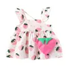 Toddler Baby Children Clothes Girl Sleeveless Ruched Summer Strawberry Princess Dresses Casual Clothes Strawberry Package Q0716