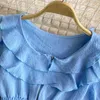 Summer Short Womens Tops Sweet Ruffle Patchowrk O-hals Shirt Koreaanse Puff Sleeve Fashion Blusas de Mujer 6J514 210603