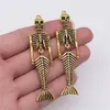 1pc Retro Style Arm Adjustable Mermaid Skeleton Pendant Punk Necklaces DIY Charm Metal Jewelry Crafts Making 18x74mm